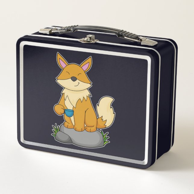 Fox with Coffee cup Metal Lunch Box (Front)