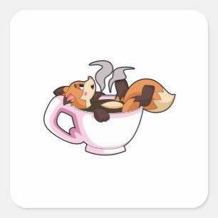 Fox with Coffee Cup Square Sticker