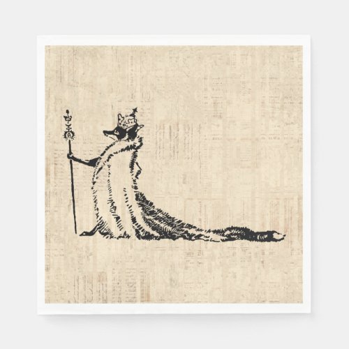 Fox with Crown Antique Illustration Vintage Art Napkins