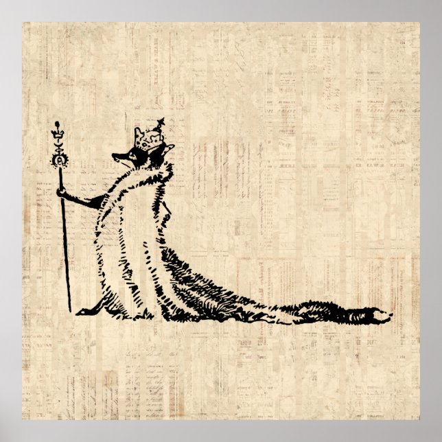 Fox with Crown Antique Illustration Vintage Art Poster (Front)