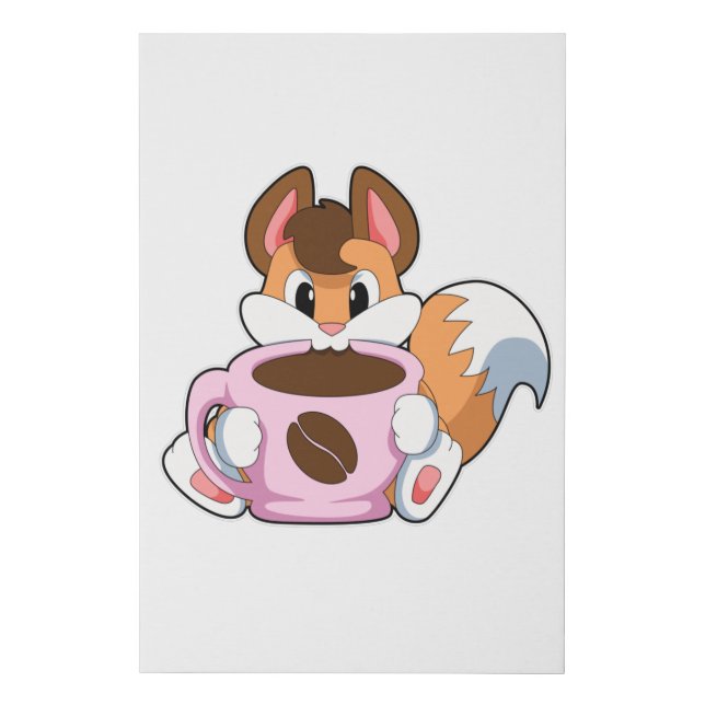 Fox with Cup of Coffee Faux Canvas Print (Front)