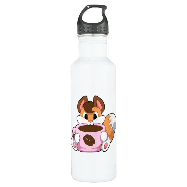 Fox with Cup of Coffee Stainless Steel Water Bottle (Front)