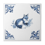 Fox with Delft Blue and White Corner Flourish Ceramic Tile<br><div class="desc">Inspired by vintage antique Dutch Delft tiles from the 1700s, this is a modern take on the historic style. // "blue and white delft", "dutch red fox ceramic tile", "historic vintage antique forest woods", "holland netherlands rustic country", "17th 18th century minimal woodland", "flower floral corner flourish", "navy monochrome historic decorative",...</div>