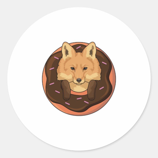 Fox with Donut Classic Round Sticker (Front)