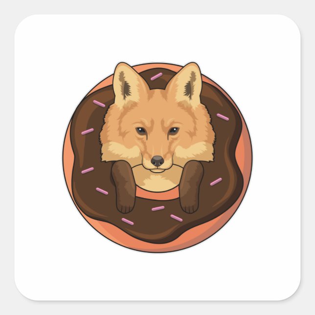 Fox with Donut Square Sticker (Front)