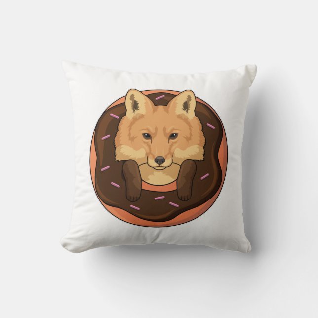 Fox with Donut Throw Pillow (Front)