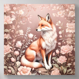 Fox With Dreamy Pink Floral Acrylic Photo Tile