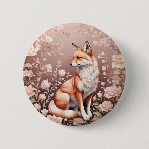 Fox With Dreamy Pink Floral Button
