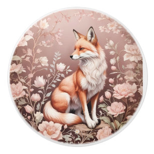 Fox With Dreamy Pink Floral Ceramic Knob