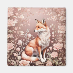 Fox With Dreamy Pink Floral Magnet