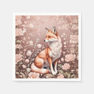 Fox With Dreamy Pink Floral Napkins