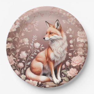Fox With Dreamy Pink Floral Paper Plates