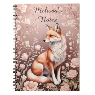 Fox With Dreamy Pink Floral - Personalized Name Notebook