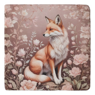Fox With Dreamy Pink Floral Trivet