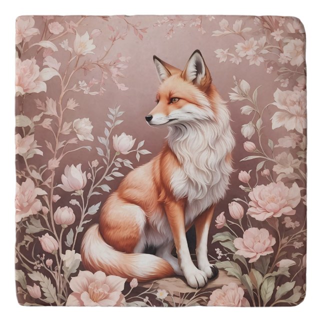 Fox With Dreamy Pink Floral Trivet (Front)