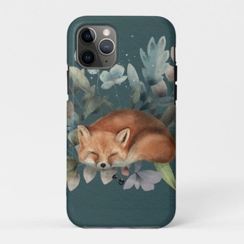 Fox With Flowers Cute Woodland Animal Art Painting iPhone 11 Pro Case