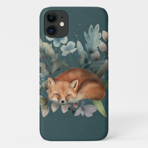 Fox With Flowers Cute Woodland Animal Art Painting iPhone 11 Case