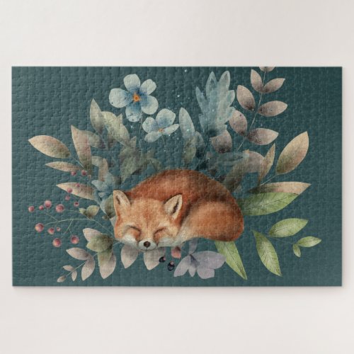 Fox With Flowers Cute Woodland Animal Art Painting Jigsaw Puzzle