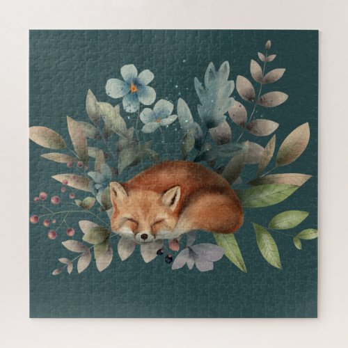 Fox With Flowers Cute Woodland Animal Art Painting Jigsaw Puzzle
