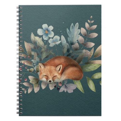 Fox With Flowers Cute Woodland Animal Art Painting Notebook