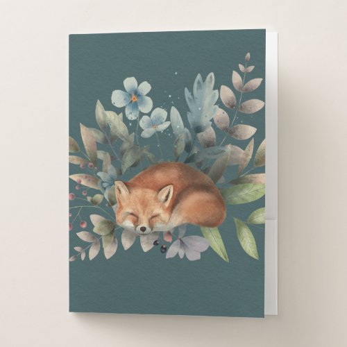 Fox With Flowers Cute Woodland Animal Art Painting Pocket Folder