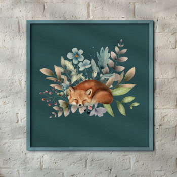 Fox With Flowers Cute Woodland Animal Art Painting Poster by gardenofdelights at Zazzle