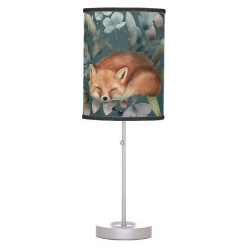 Fox With Flowers Cute Woodland Animal Art Painting Table Lamp