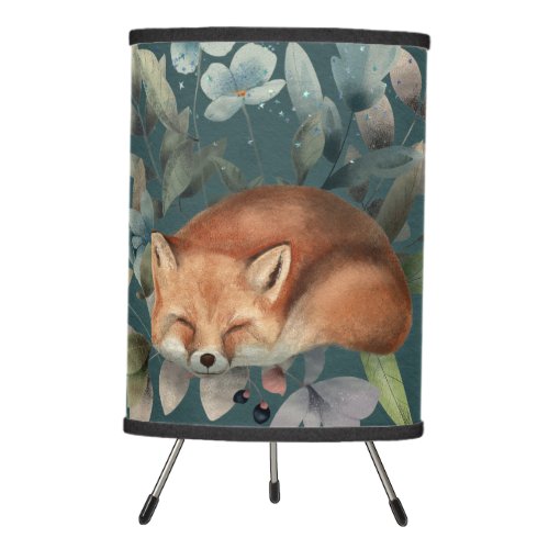 Fox With Flowers Cute Woodland Animal Art Painting Tripod Lamp