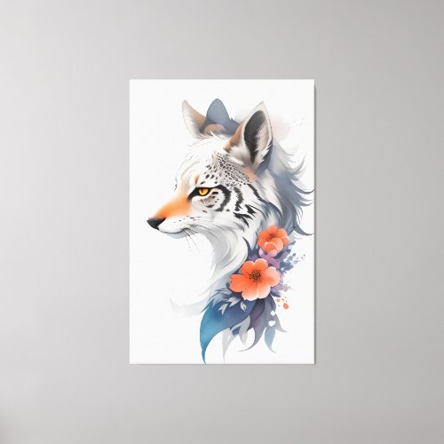 Fox With Flowers On Neck Canvas Print