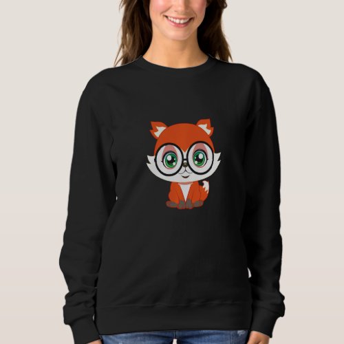 Fox With Glasses Cutie Pet Nerd Nerdy Man Woman Ki Sweatshirt