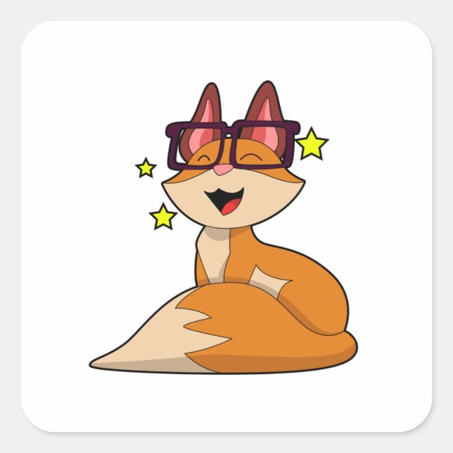 Fox with Glasses Square Sticker (Front)