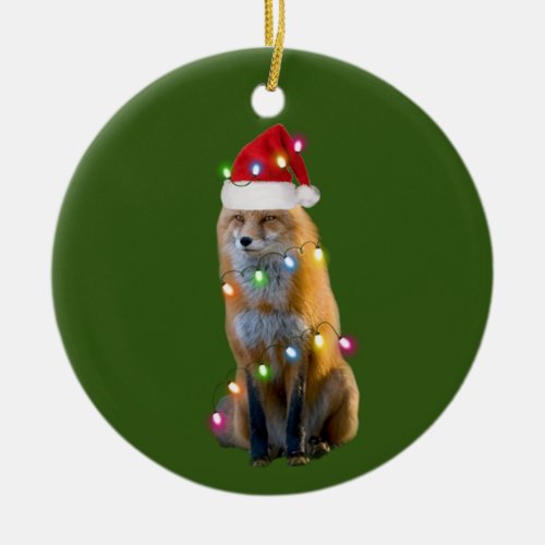 Fox With Hat Scaft Christmas Ceramic Ornament