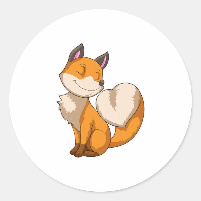 Fox with Heart Classic Round Sticker (Front)