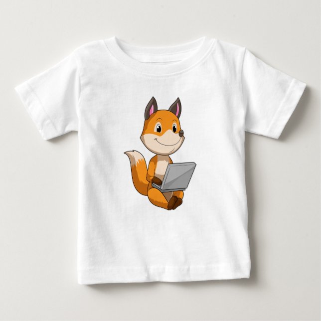 Fox with Laptop Baby T-Shirt (Front)