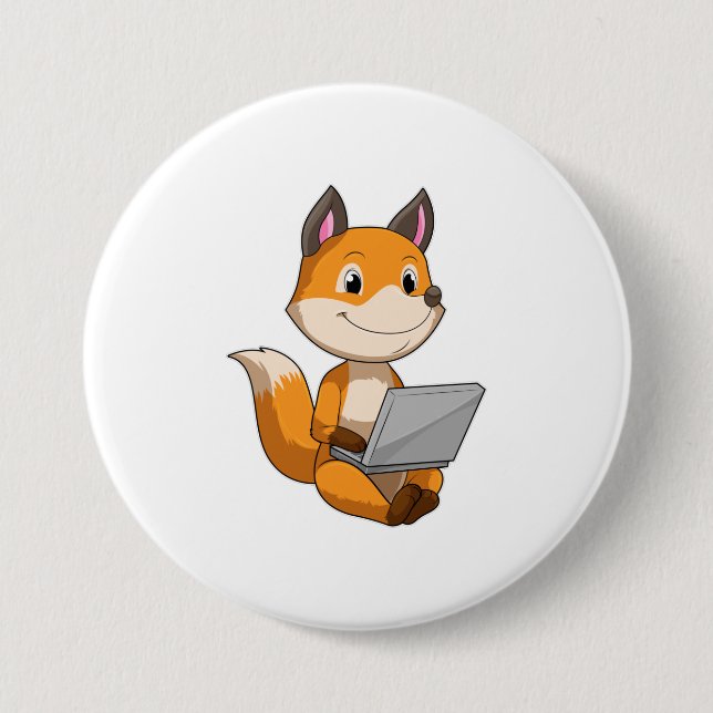 Fox with Laptop Button (Front)