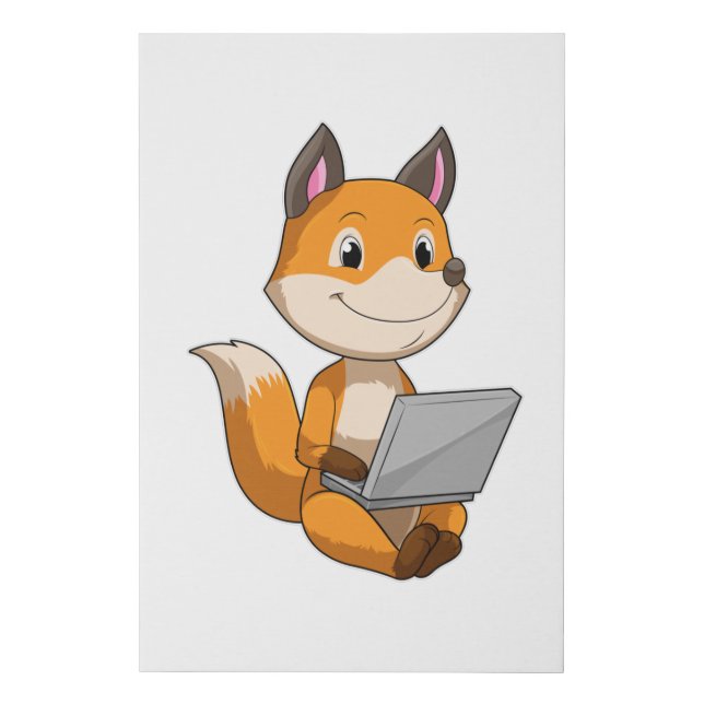 Fox with Laptop Faux Canvas Print (Front)