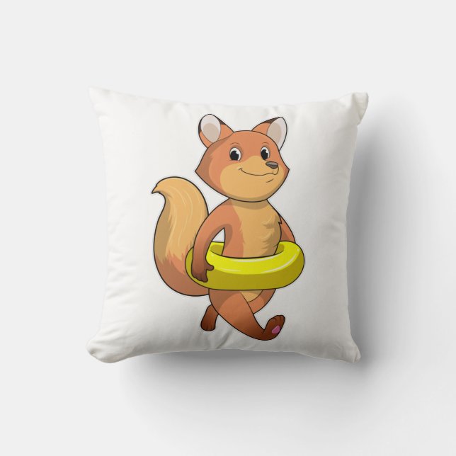 Fox with Lifebuoy Throw Pillow (Front)