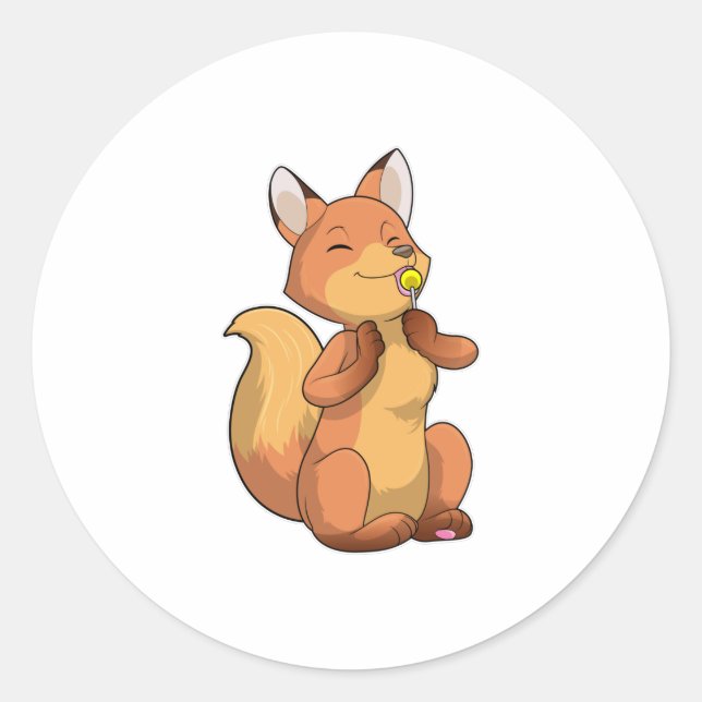 Fox with Lollipop Classic Round Sticker (Front)