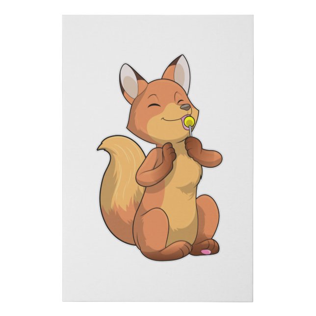 Fox with Lollipop Faux Canvas Print (Front)