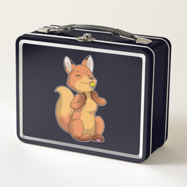 Fox with Lollipop Metal Lunch Box (Front)