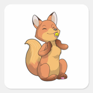 Fox with Lollipop Square Sticker