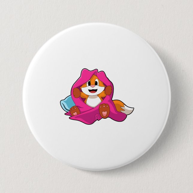 Fox with Pillow and Blanket Button (Front)
