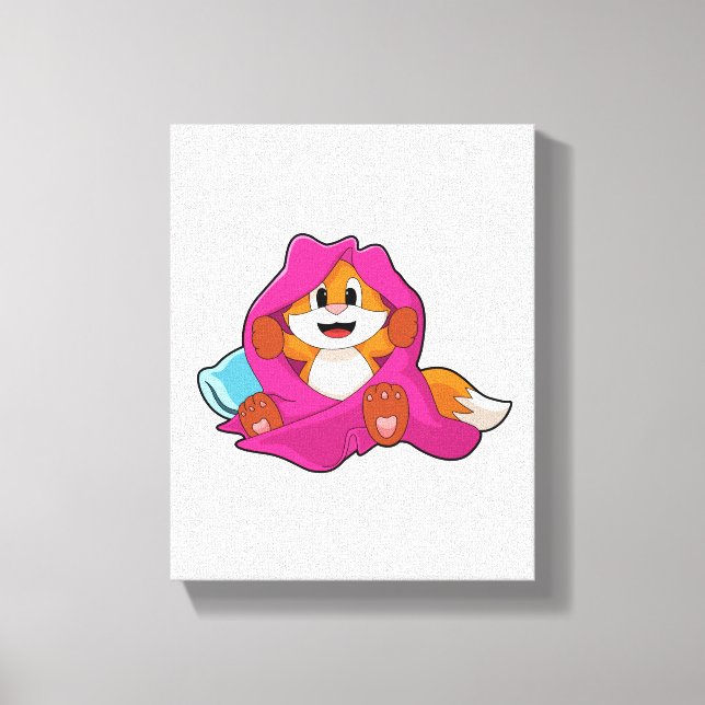 Fox with Pillow and Blanket Canvas Print (Front)