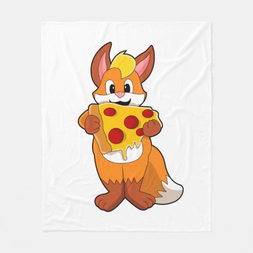 Fox with Pizza Fleece Blanket