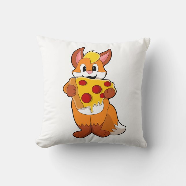Fox with Pizza Throw Pillow (Front)
