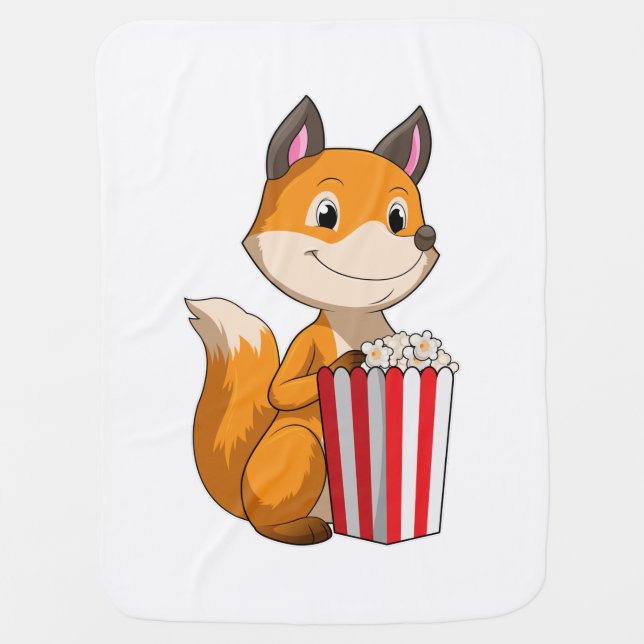 Fox with Popcorn Baby Blanket (Front)