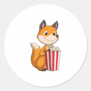 Fox with Popcorn Classic Round Sticker