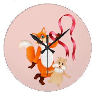 Fox With Ribbon and Rabbit With Bow Kids Clock