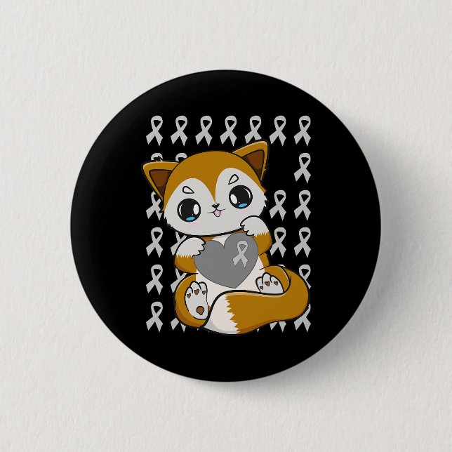 Fox With Ribbon For Dyslexia Awareness  Button (Front)