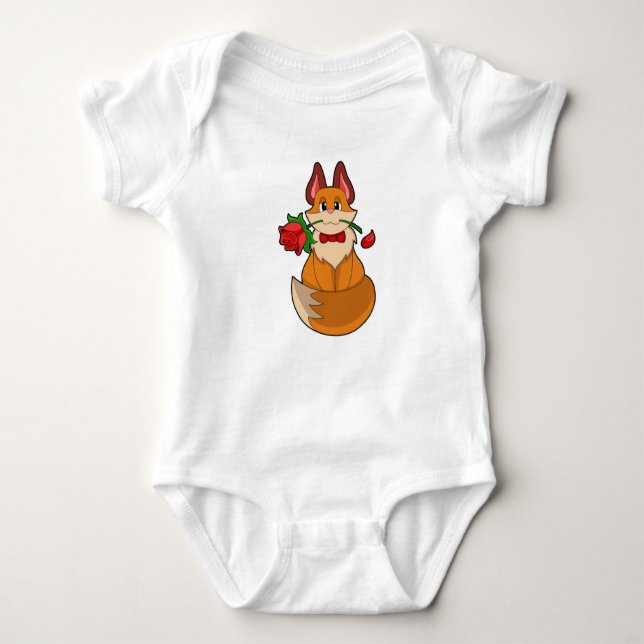 Fox with Rose Flower Baby Bodysuit (Front)